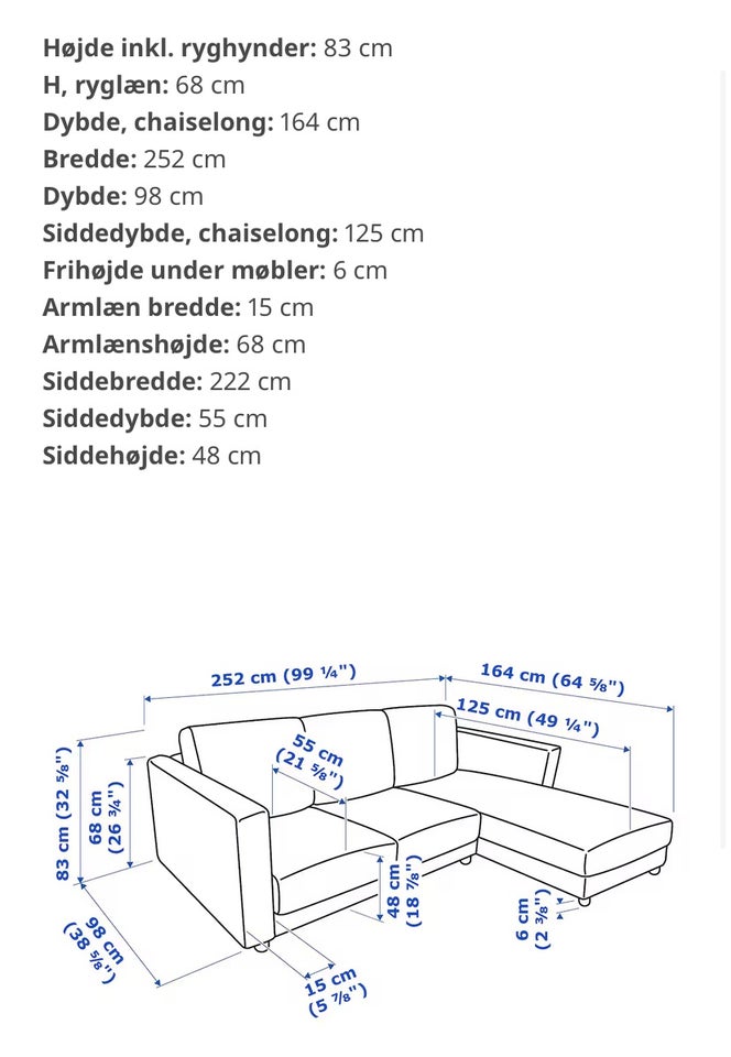 Chaiselong fløjl 3 pers