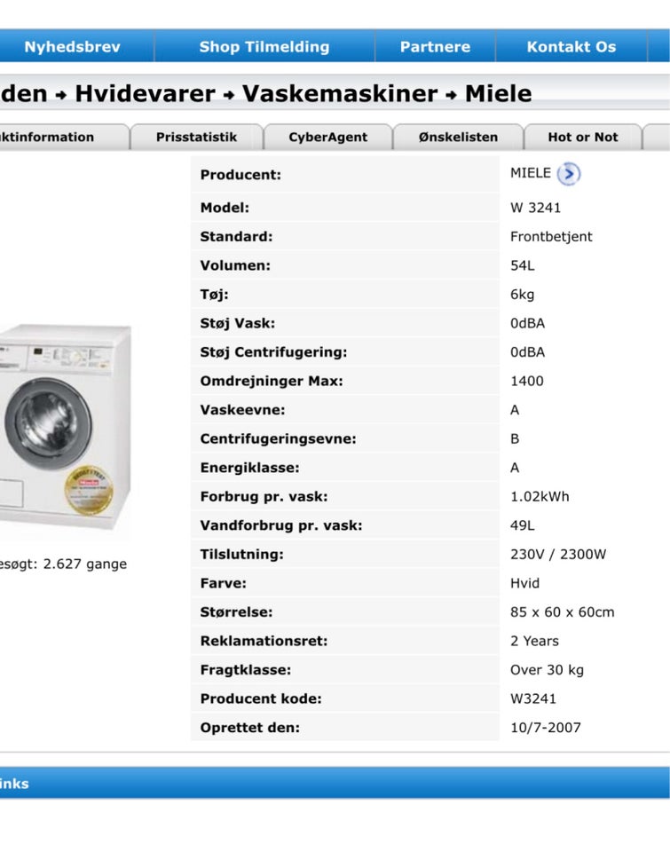 Miele vaskemaskine, W3241,