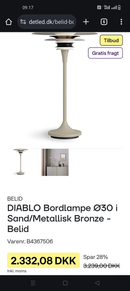 Anden bordlampe Diablo Belid