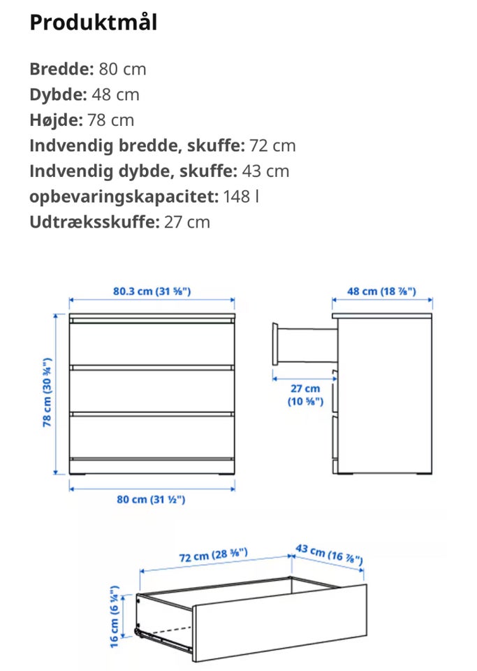 Kommode, laminat, b: 80 d: 48 h: 78