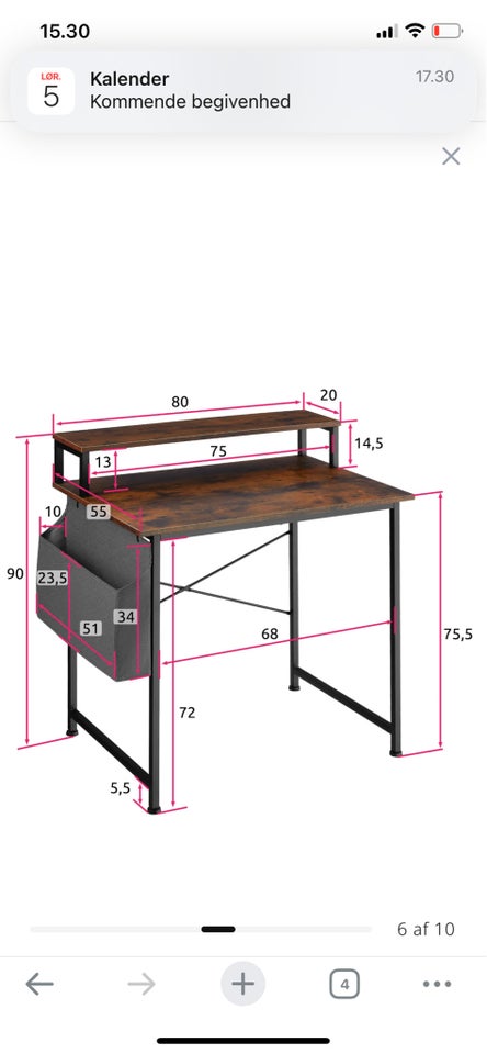 Skrivebord, Tectake, b: 80 d: 55 h: