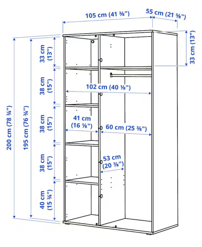 Garderobeskab, Ikea, b: 105 d: 57 h: