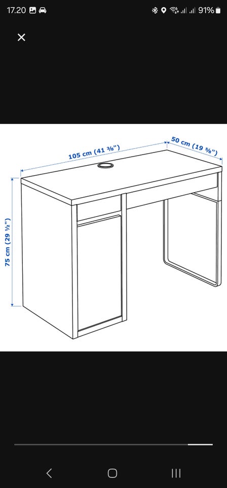 Skrivebord, Ikea Micke, b: 105 d: 55