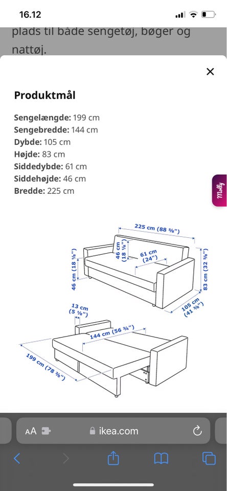 Sovesofa Ikea l: 225