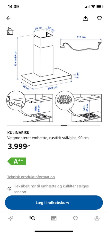 Emhætte andet mærke IKEA