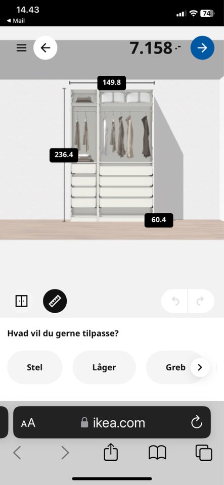 Garderobeskab, IKEA PAX, b: 150 d: