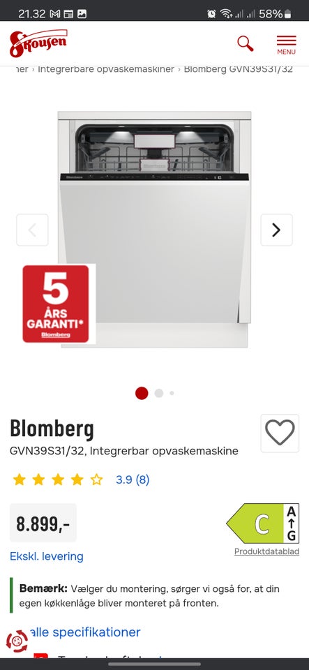 Blomberg GVN39S32 Integreret