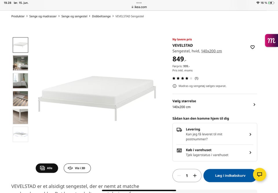 Dobbeltseng Emma og Ikea  b: 140 l: