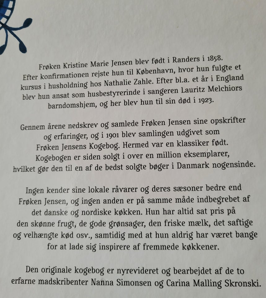 Frøken jensens kogebog, Frøken