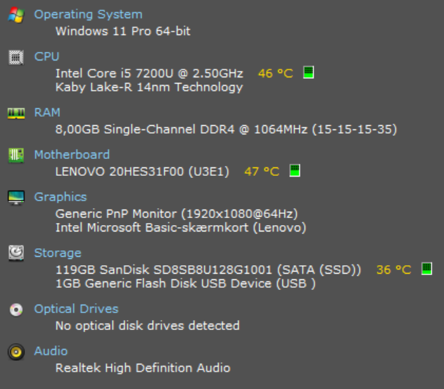 Lenovo ThinkPad T470, 3,10 GHz, 8 GB