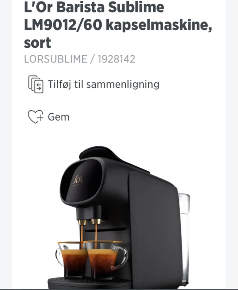 Kapselmaskin /kaffemaskine L’or