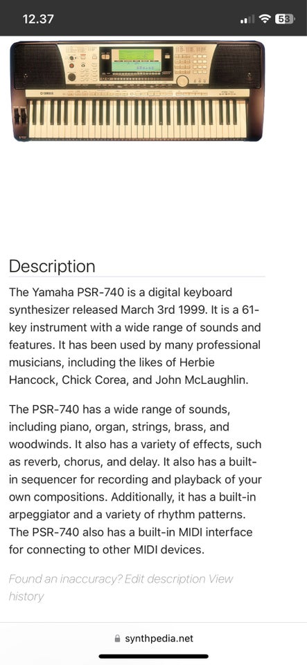 Keyboard, Yamaha PSR 740