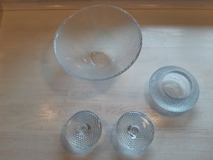 Glas Skål lysestager og fyrfads