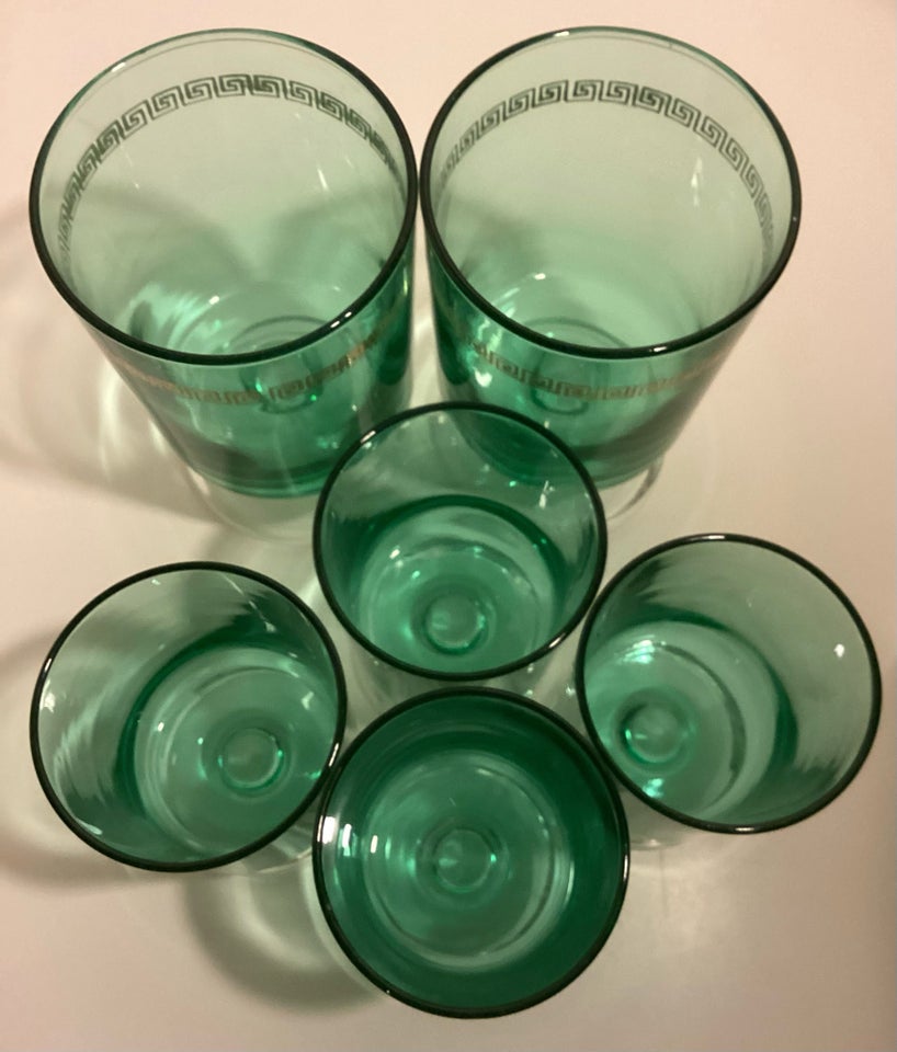 Glas, 6 x grønne glas på klar fod