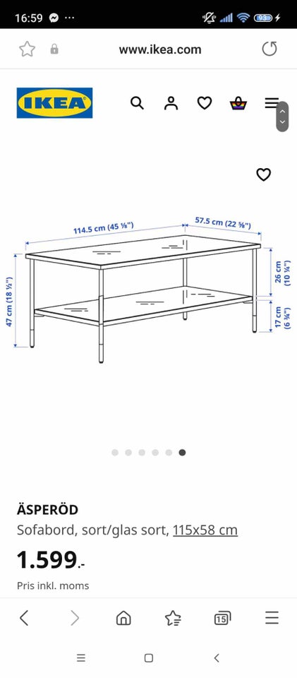 Sofabord, Ikea, glas