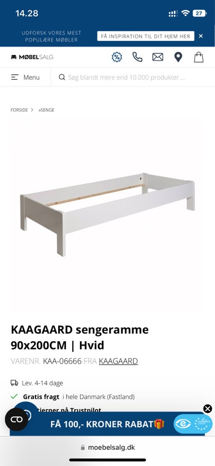 Sengeramme, KAAGAARD, b: 80 l: 200