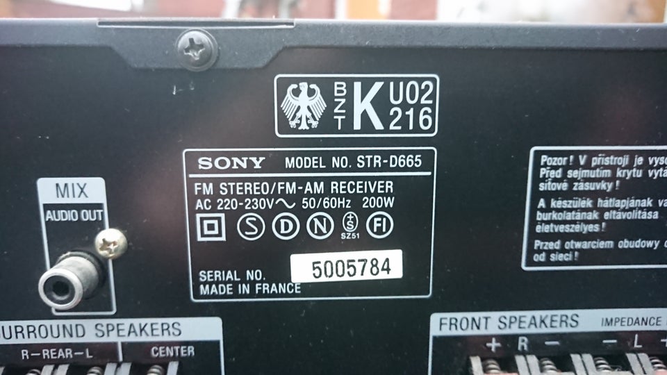 Sony, STR-D665, 5.1 kanaler