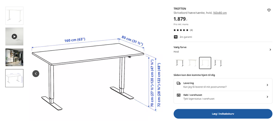 Skrivebord IKEA TROTTEN b: 160 d: