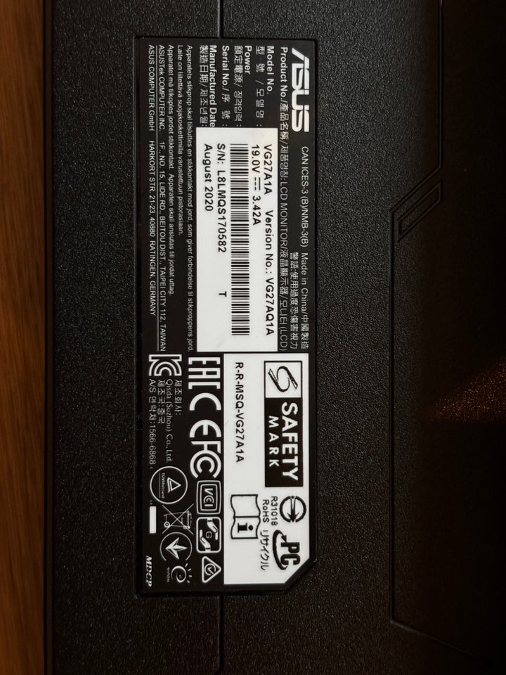 Asus, Vg27aq1a, 27 tommer