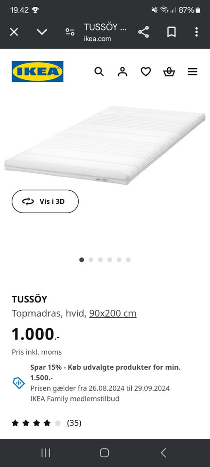 Topmadras, IKEA, b: 90 l: 200 h: 5