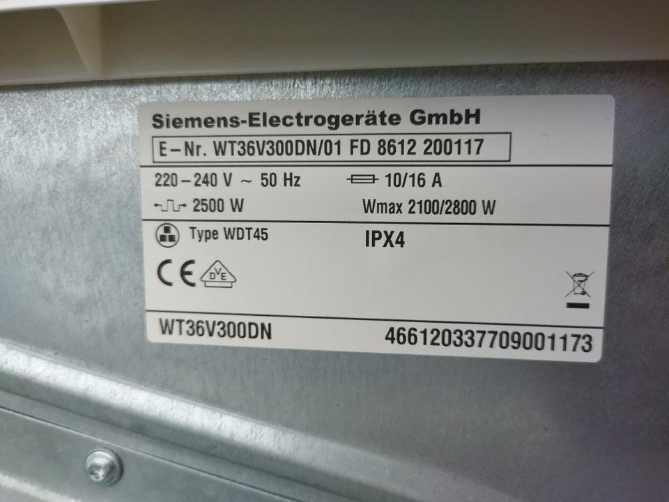 Tørretumbler, Siemens wt36v300dn