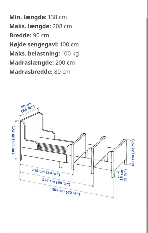 Juniorseng, Udtræksseng, b: 80 l: