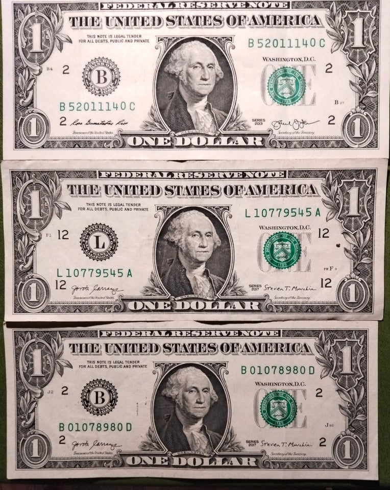 Amerika, sedler, 3 x $1.00USD