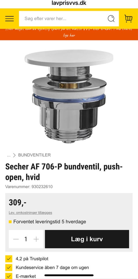 Secher AF 706-P bundventil