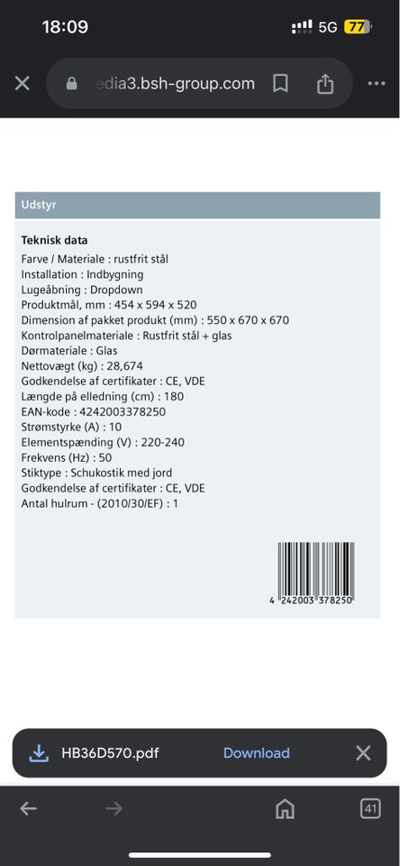 Kombiovn, Siemens HB36D570, b: 594