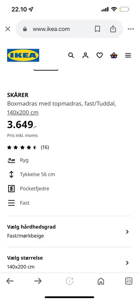 Boxmadras IKEA SKÅRER b: 140 l: