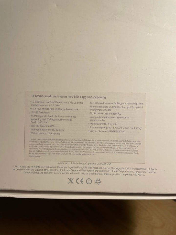 MacBook Air, 13 Inc, mid 2012