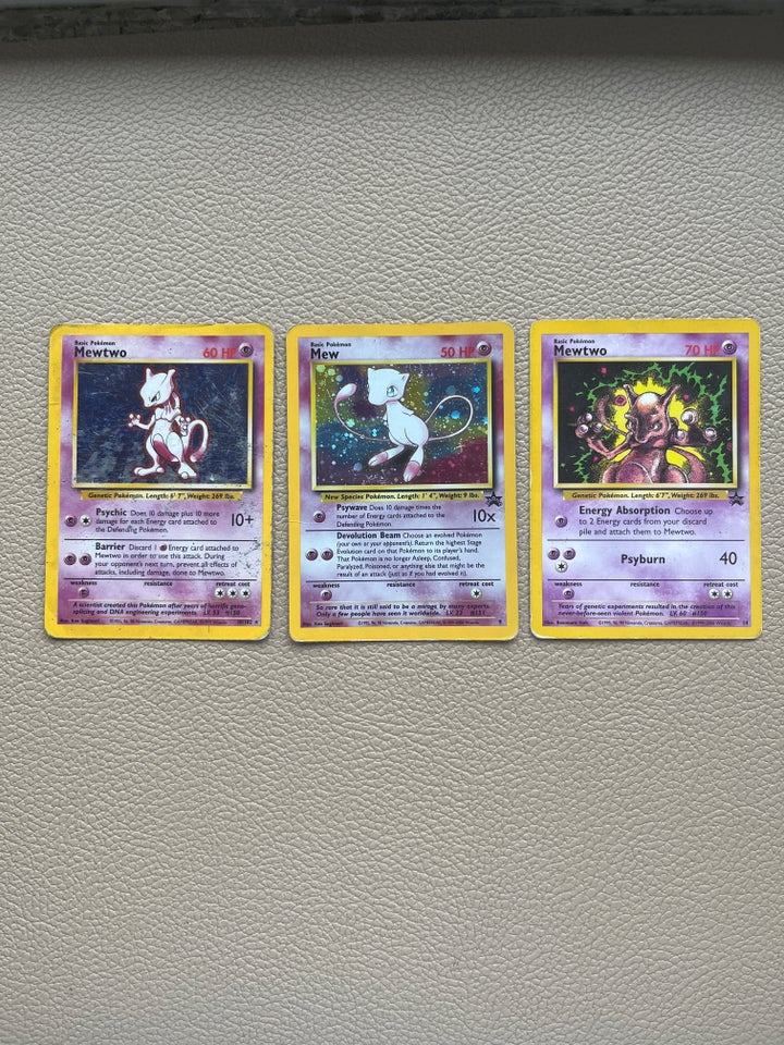 Samlekort, 3 Pokemon kort, Mewtwo