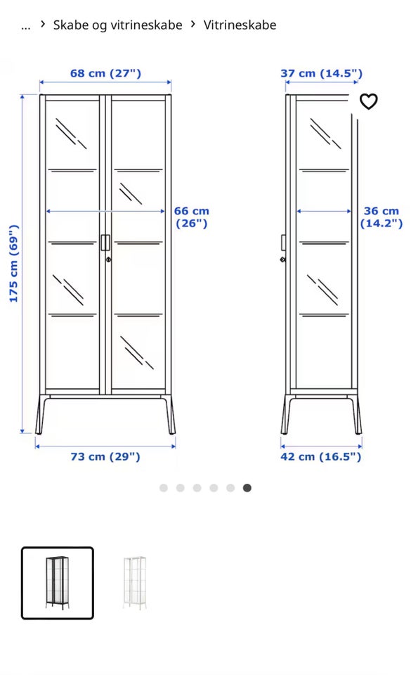 Vitrineskab, MILSBO, b: 73 d: 36 h: