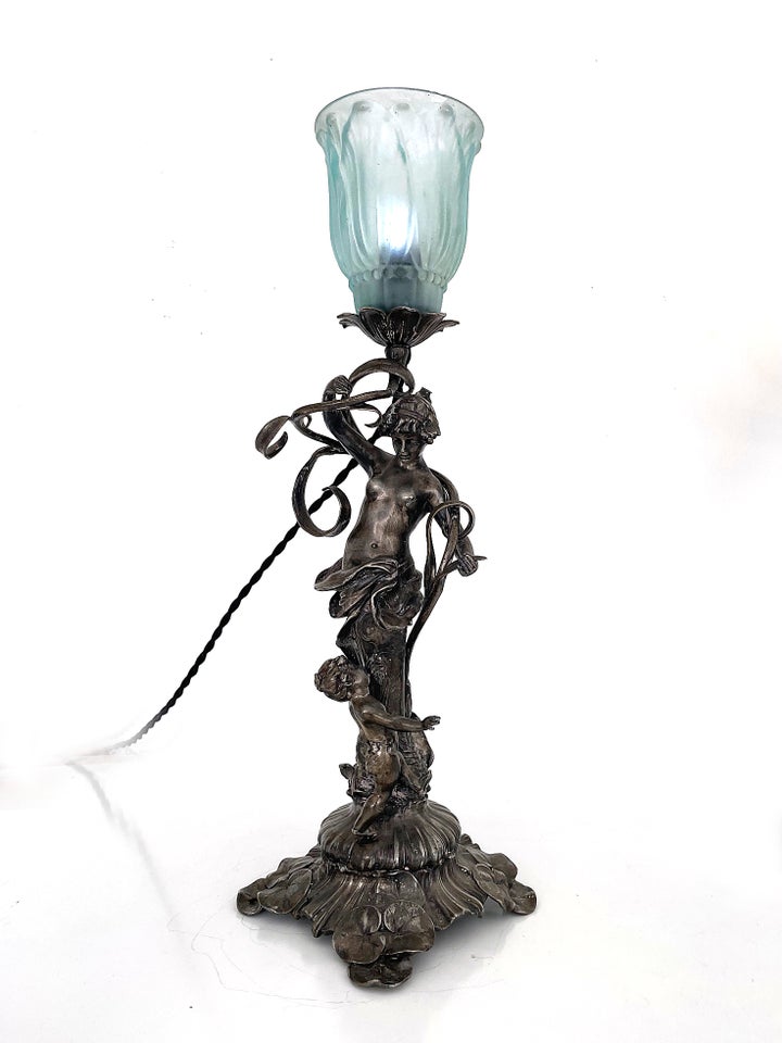 Art Nouveau Lampe 1900, hvidmetal,