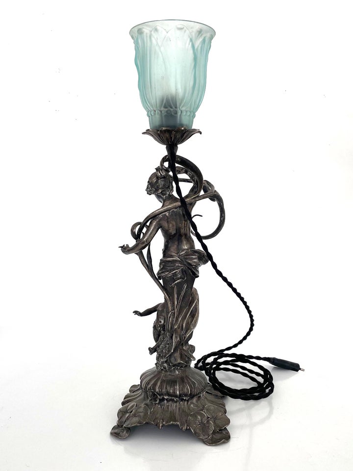 Art Nouveau Lampe 1900, hvidmetal,