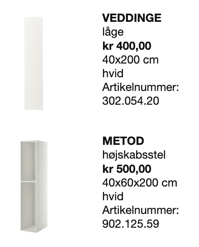 Højskab, IKEA, b: 40 d: 60 h: 200