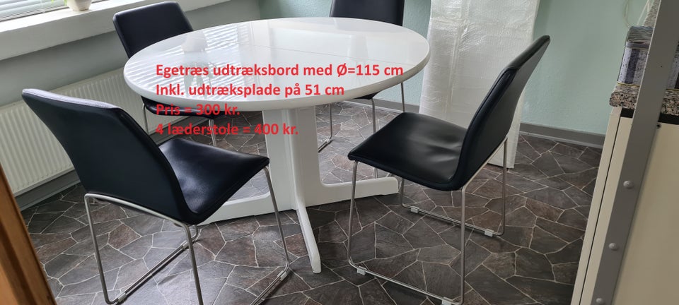 Spisebord m/stole, Egetræ og læder