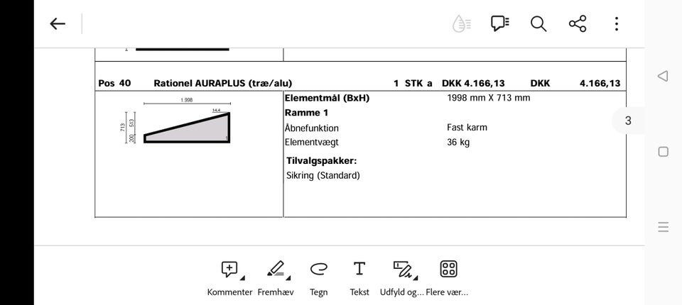 Fastkarmsvindue, træ/alu, b: 199