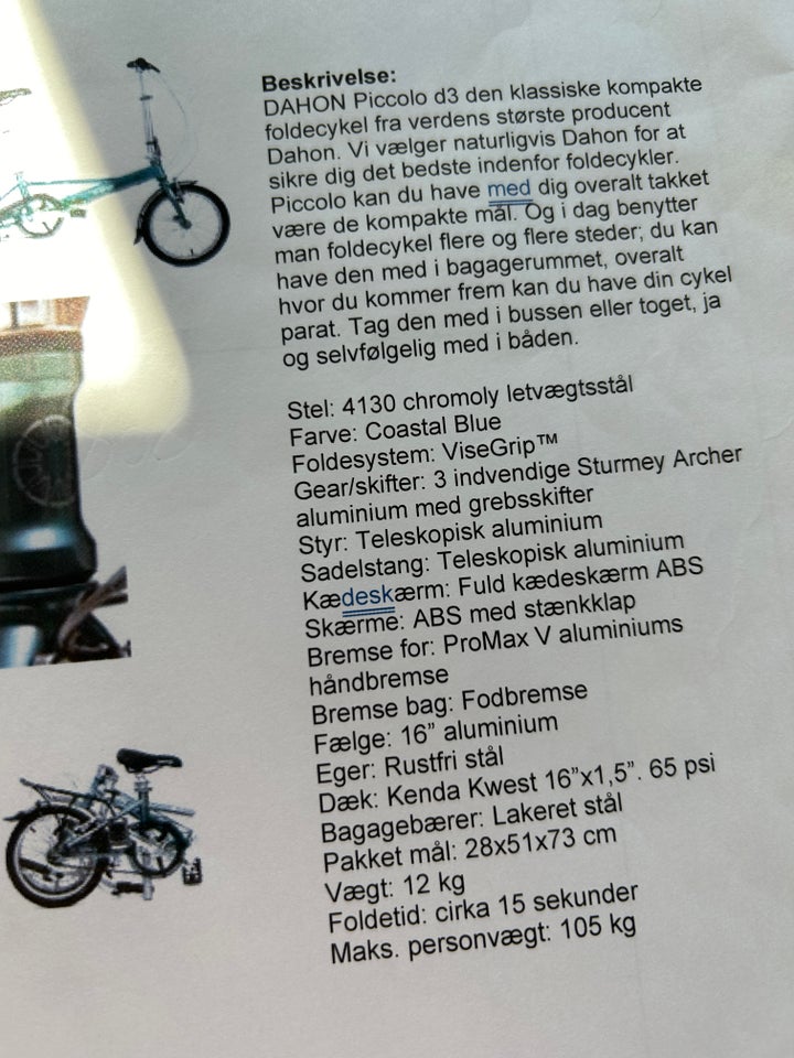 Foldecykel, Dahon Piccolo D3 3