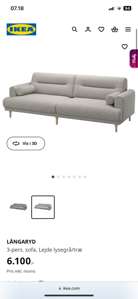 Sofa stof 3 pers