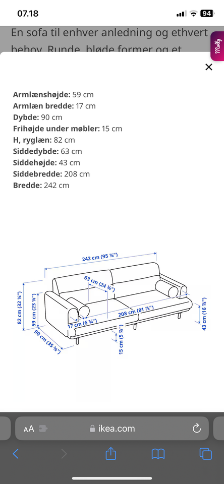 Sofa stof 3 pers