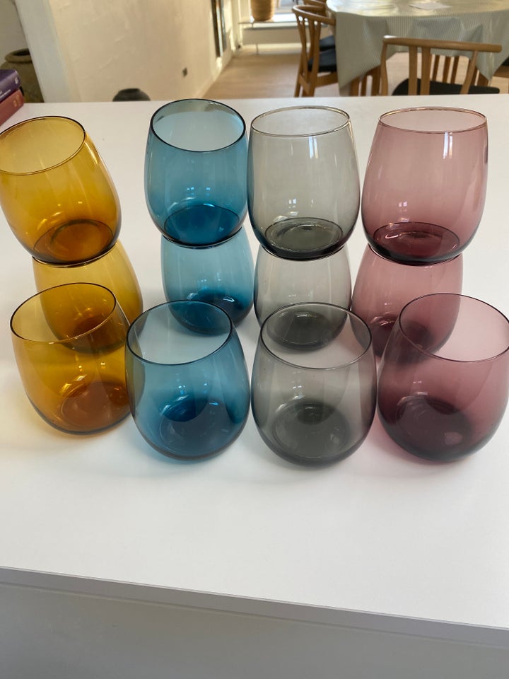 Glas, 12 stk farvede drikkeglas