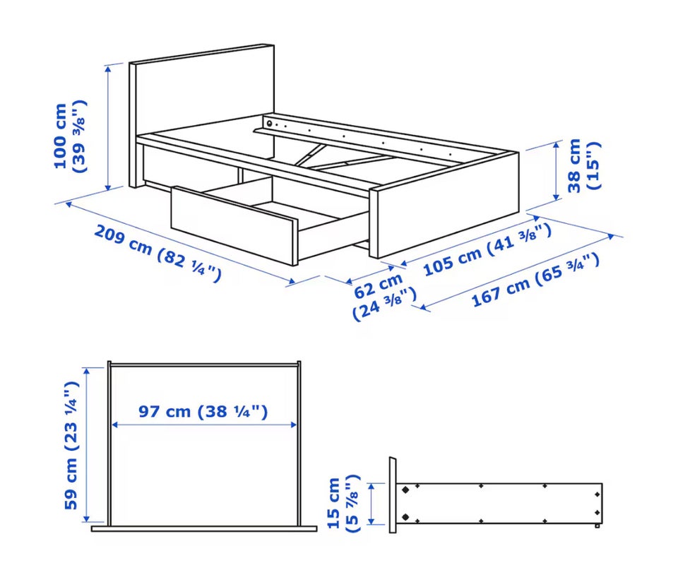 Sengeramme, Ikea, b: 90 l: 200 h: 38