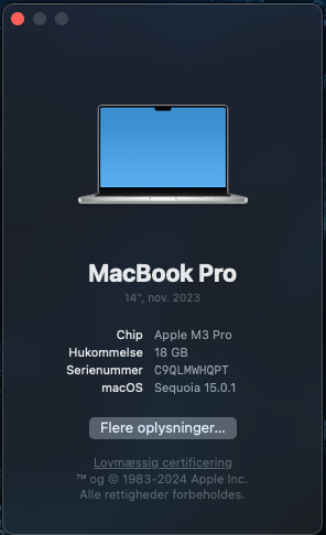 MacBook Pro, M3-Pro, 18 GB ram