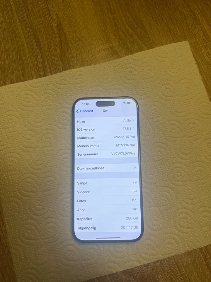 iPhone 15 Pro, 256 GB, sort