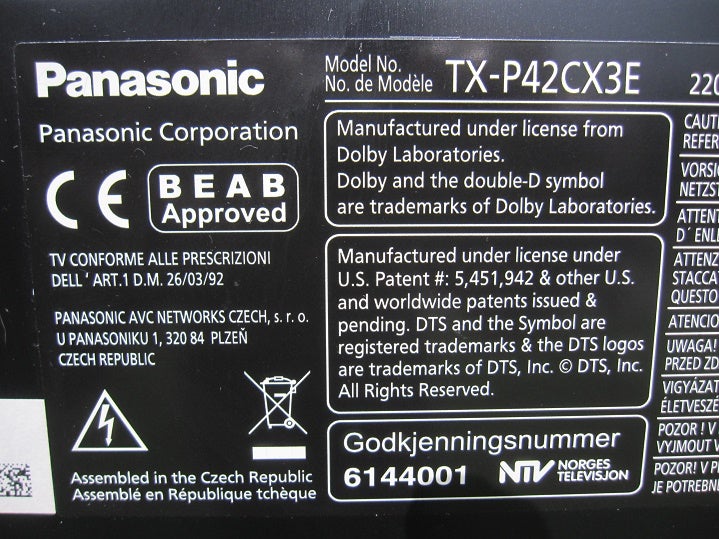 Plasma, Panasonic, TX-P42CX3E