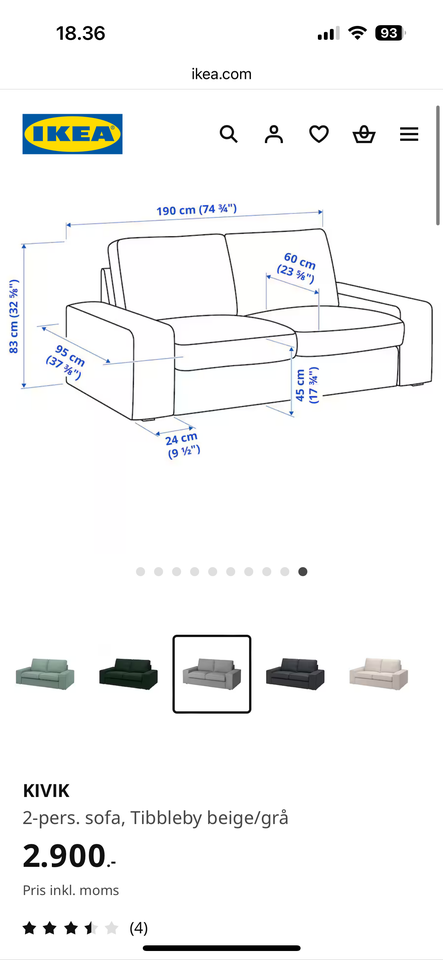 Sofa stof 2 pers