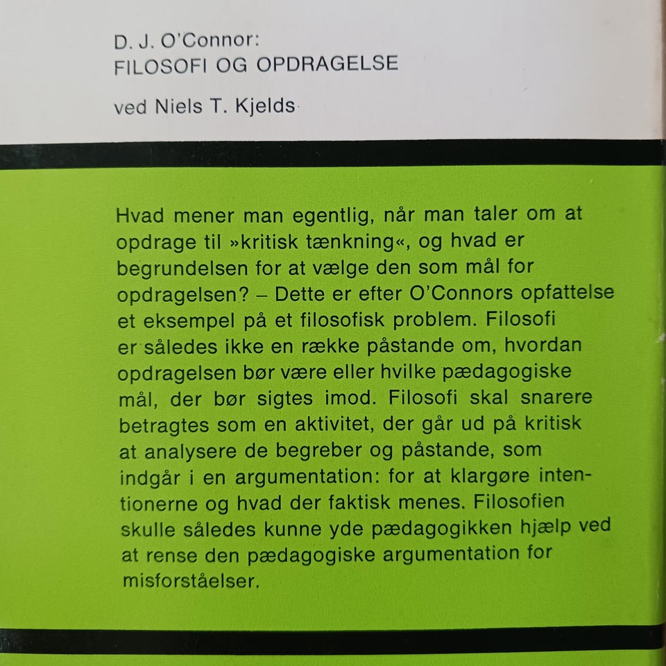 Filosofi og opdragelse, O`CONNOR