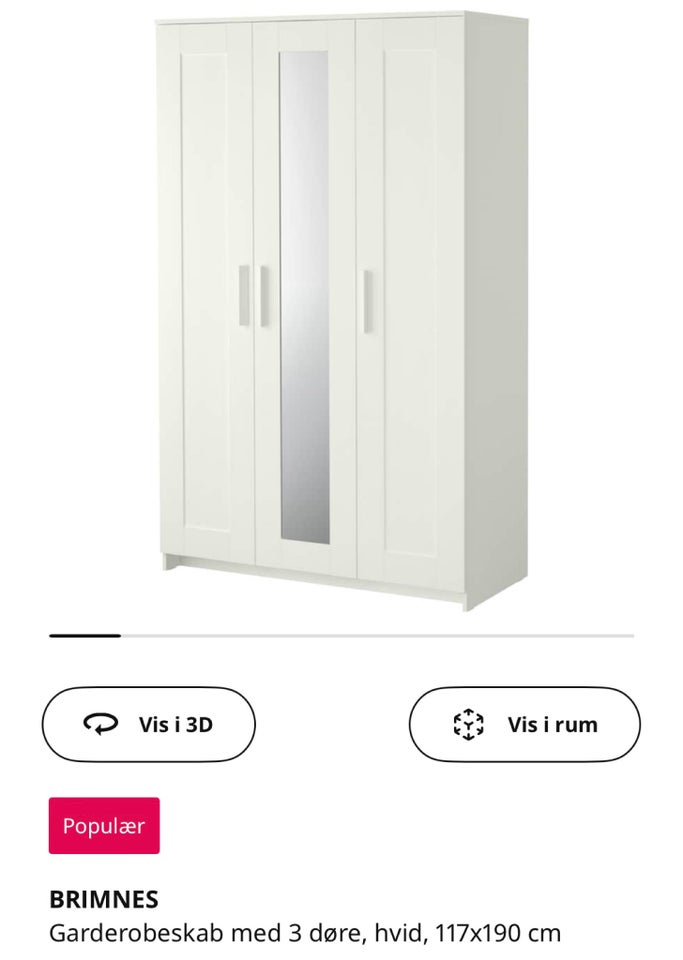 Garderobeskab, Ikea, b: 117 d: 50 h: