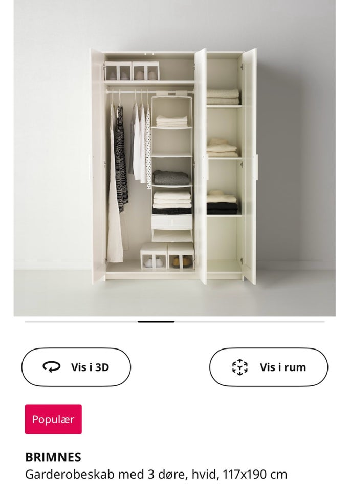 Garderobeskab, Ikea, b: 117 d: 50 h: